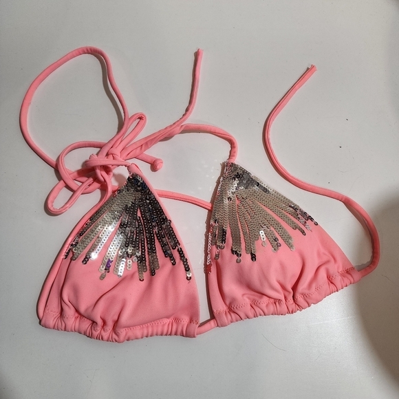 Victoria's Secret bikini top swim sequins coral size XS - Picture 1 of 8